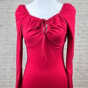 LIBERTY LOVE Milk Maid Y2K Dress Medium 90's Cherry Red Keyhole Bodice Stretchy